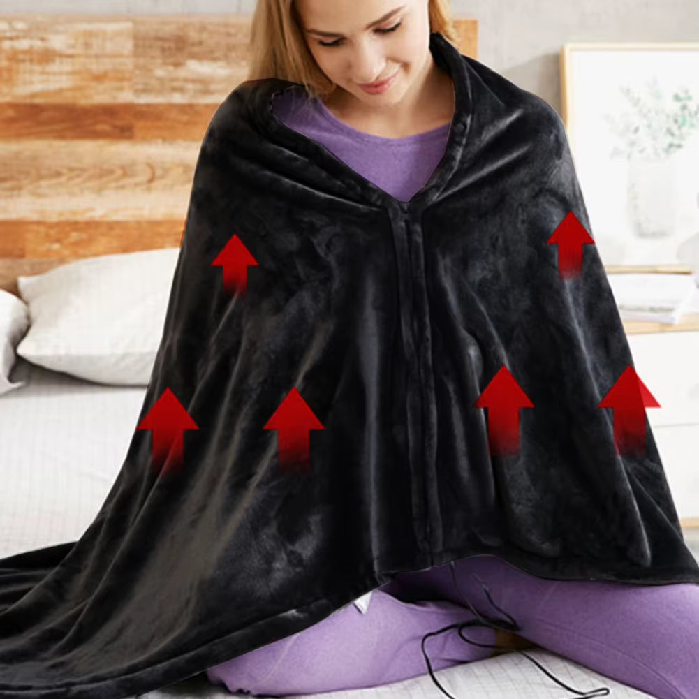Wearable Heating Electric Blanket Coral Velvet Shawl 3 Heated Level Throw Blanket 5V 2A USB Charging 8 Heated Areas Fast Heating