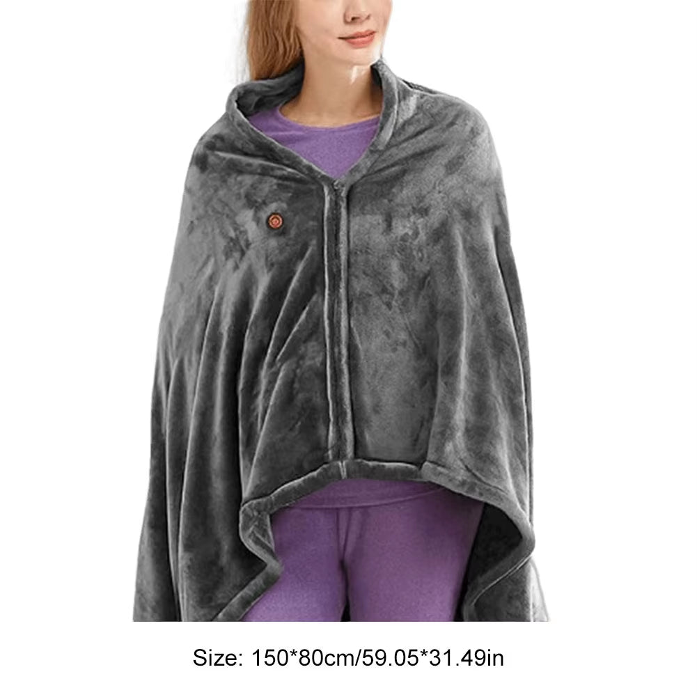 New USB Electric Heated Blanket 3 Heating Levels Fleece Heated Blanket Wearable Heating Lap Blanket for Household and Office