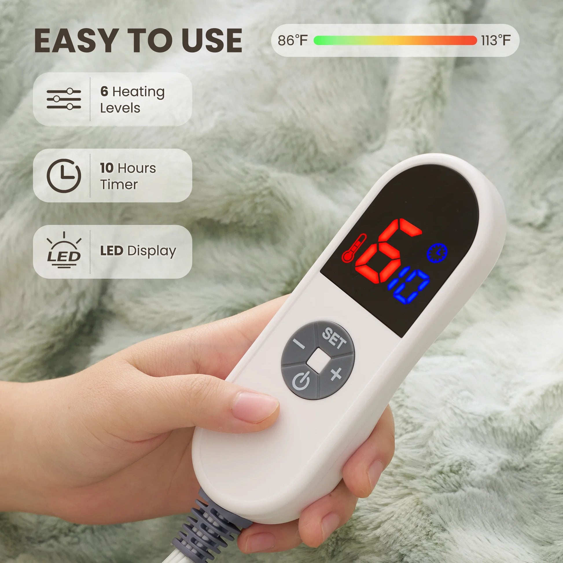 Heated Blanket 72"X84" Faux Fur & Sherpa Electric Blanket with 6 Heat Levels, 10H Timer, LED Display, Machine Washable, Tie-Dye Green