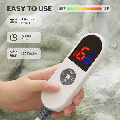 Heated Blanket 72"X84" Faux Fur & Sherpa Electric Blanket with 6 Heat Levels, 10H Timer, LED Display, Machine Washable, Tie-Dye Green