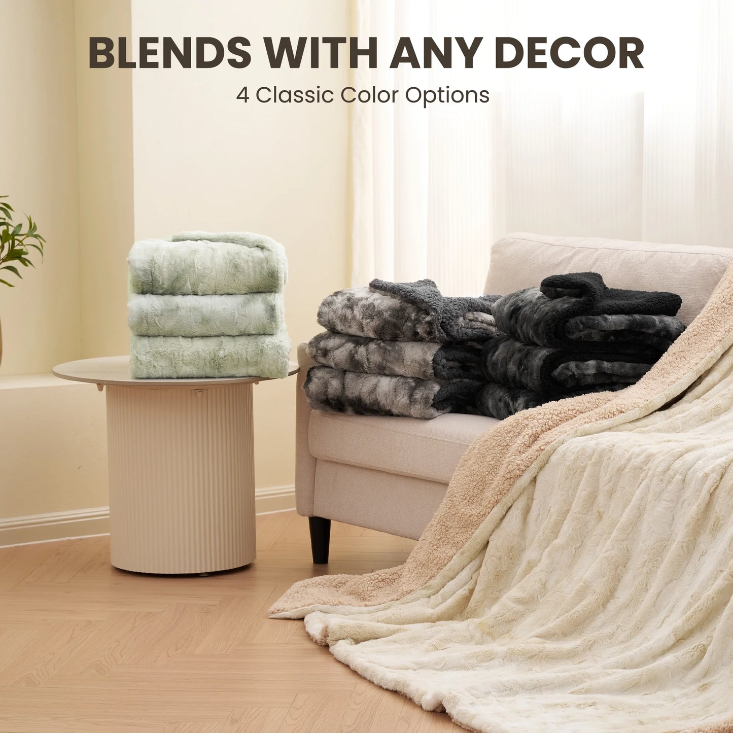 Heated Blanket 72"X84" Faux Fur & Sherpa Electric Blanket with 6 Heat Levels, 10H Timer, LED Display, Machine Washable, Tie-Dye Green