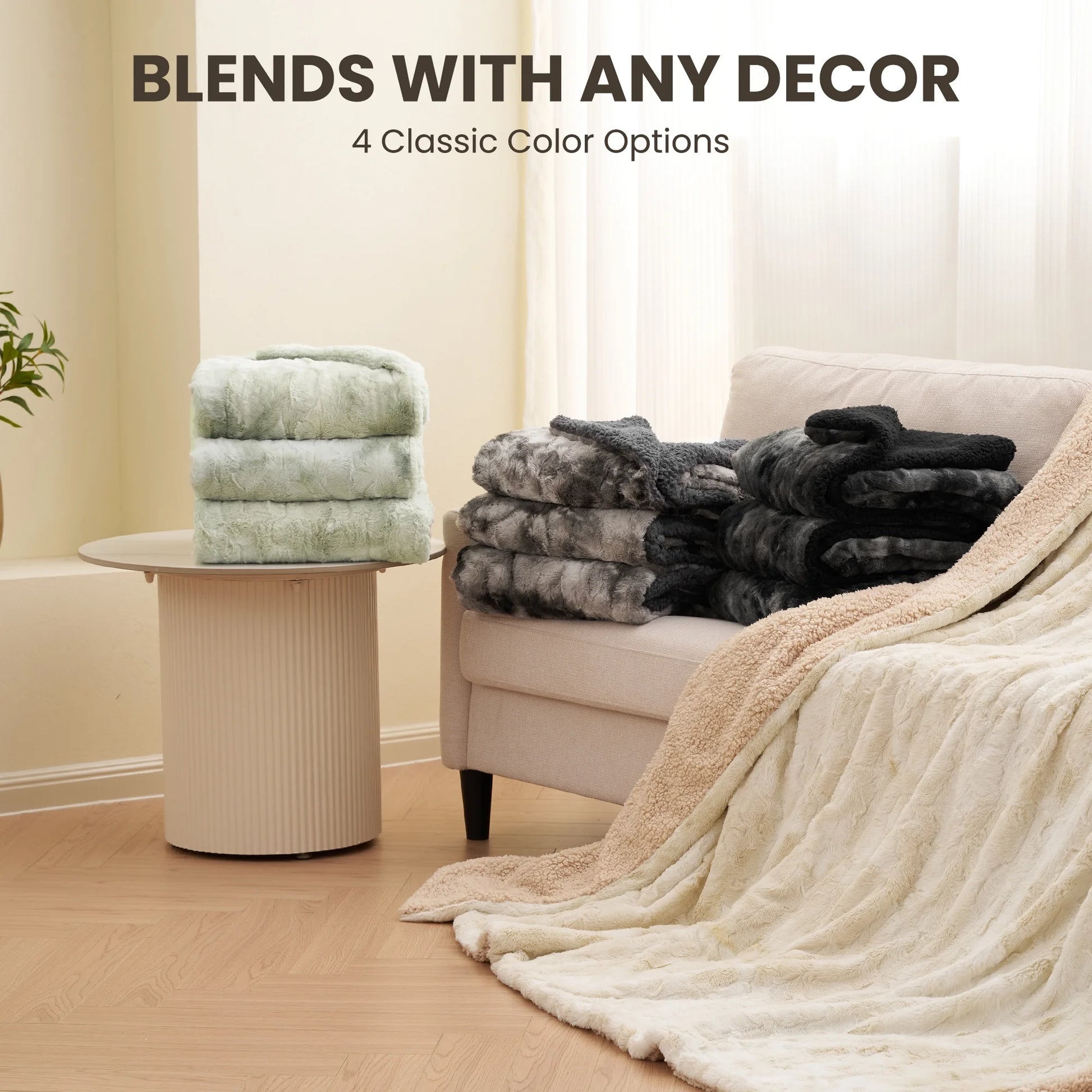 Heated Blanket 72"X84" Faux Fur & Sherpa Electric Blanket with 6 Heat Levels, 10H Timer, LED Display, Machine Washable, Tie-Dye Green