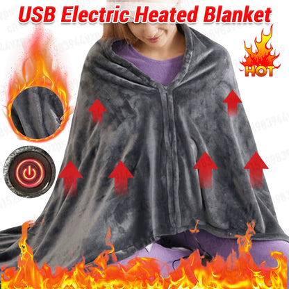 New USB Electric Heated Blanket 3 Heating Levels Fleece Heated Blanket Wearable Heating Lap Blanket for Household and Office