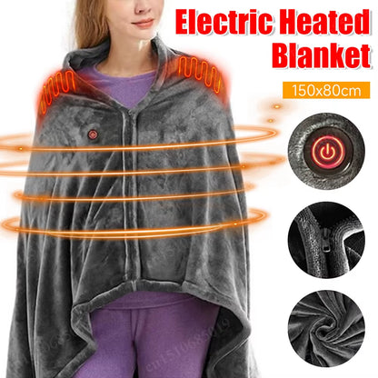 New USB Electric Heated Blanket 3 Heating Levels Fleece Heated Blanket Wearable Heating Lap Blanket for Household and Office
