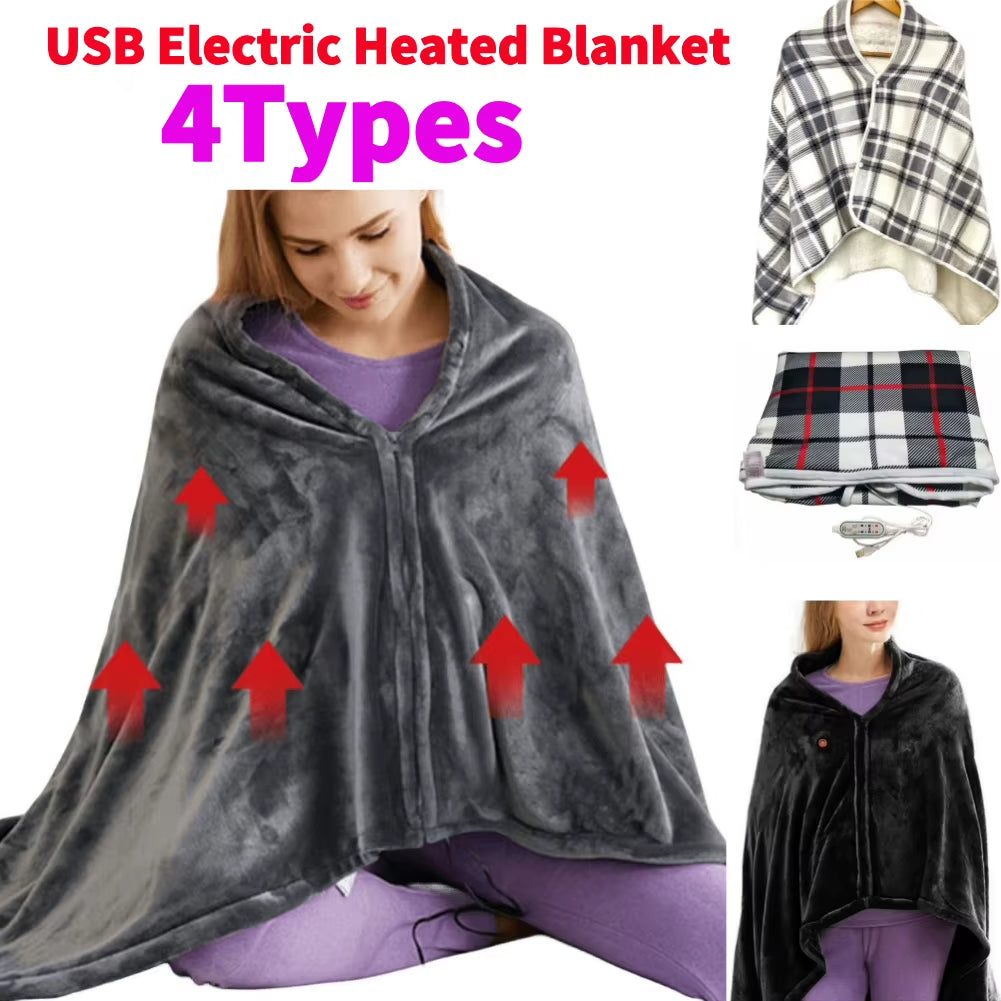 Wearable Heating Electric Blanket Coral Velvet Shawl 3 Heated Level Throw Blanket 5V 2A USB Charging 8 Heated Areas Fast Heating