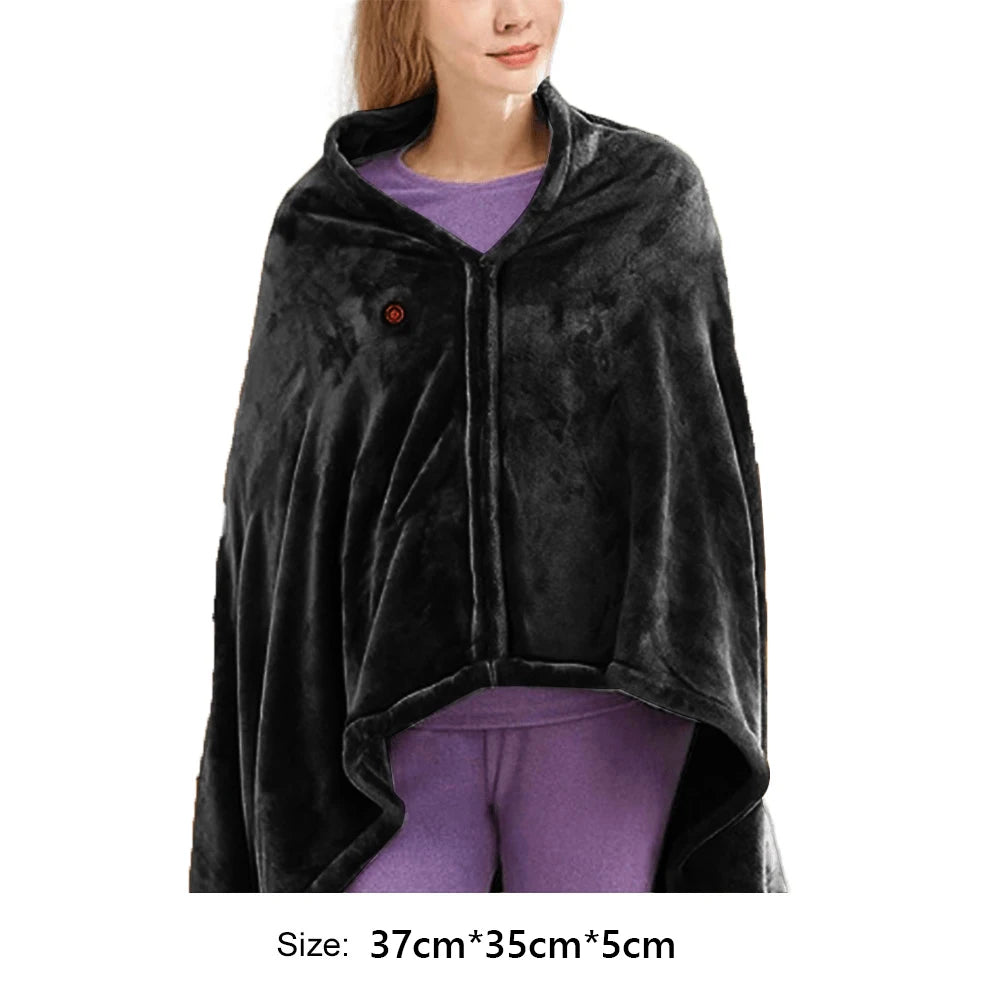 Wearable Heating Electric Blanket Coral Velvet Shawl 3 Heated Level Throw Blanket 5V 2A USB Charging 8 Heated Areas Fast Heating