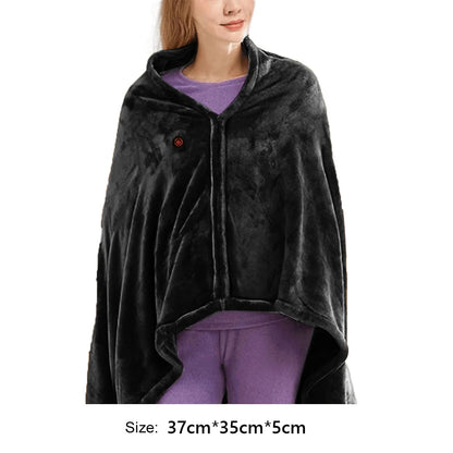 Wearable Heating Electric Blanket Coral Velvet Shawl 3 Heated Level Throw Blanket 5V 2A USB Charging 8 Heated Areas Fast Heating