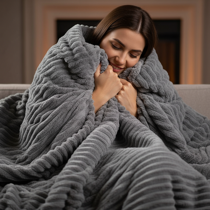 the ribs are a lot fluffier, to the point you cannot see the fabric in between the ribs of the fleece blanket, only the ribs being visible